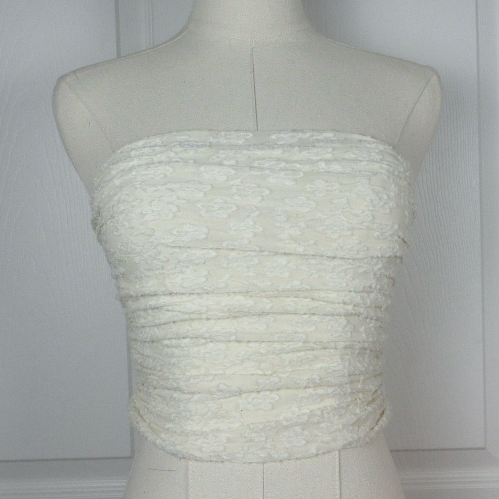 Full Tilt Cream Lace Strapless Crop Top